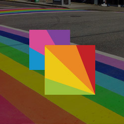 Rainbow crosswalk with Davie Village logo